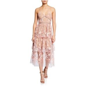 Self portrait Floral-Embellished Tiered Midi Dress sz 10 (altered to be size 8!)